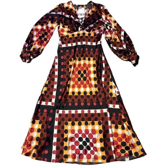 Zara Retro Polka Dot Satin Midi Dress NWT Blogger Fav - Picture 2 of 8